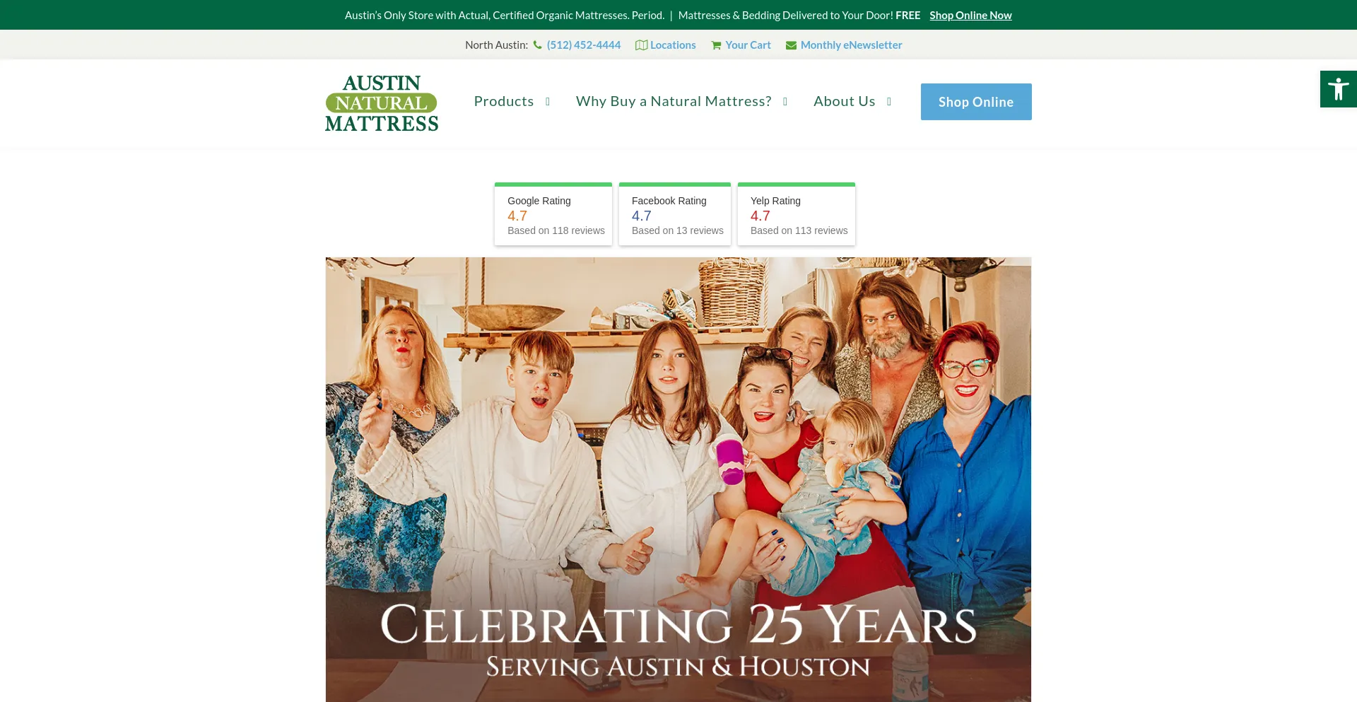 Screenshot of austinnaturalmattress.com homepage