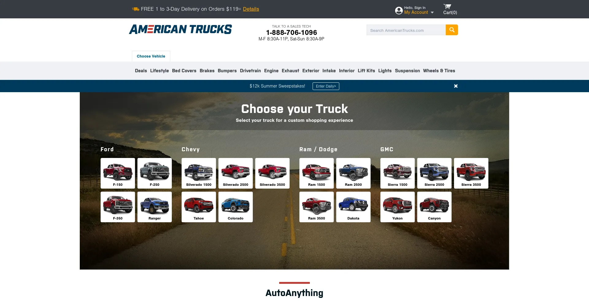 Screenshot of autoanything.com homepage