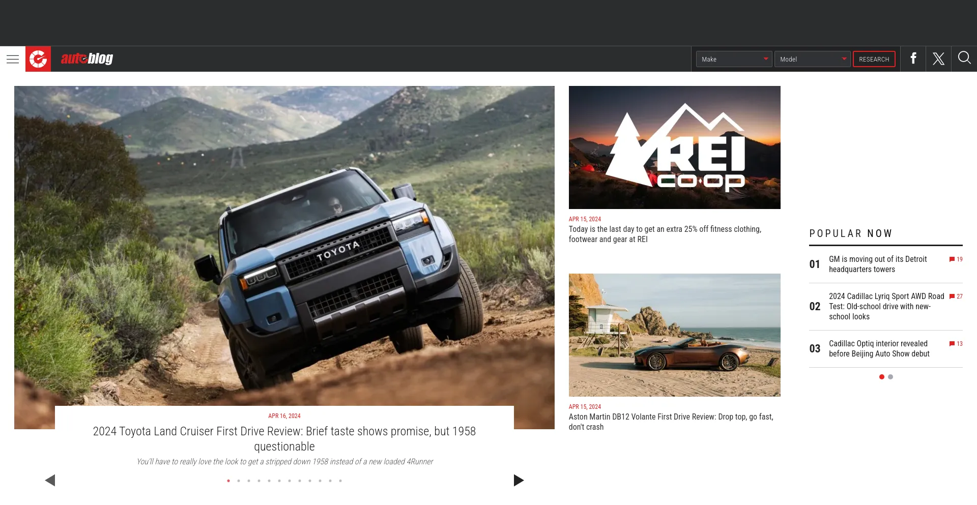 Screenshot of autoblog.com homepage