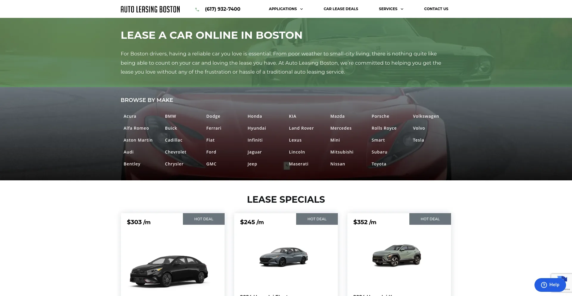 Screenshot of autoleasingboston.com homepage