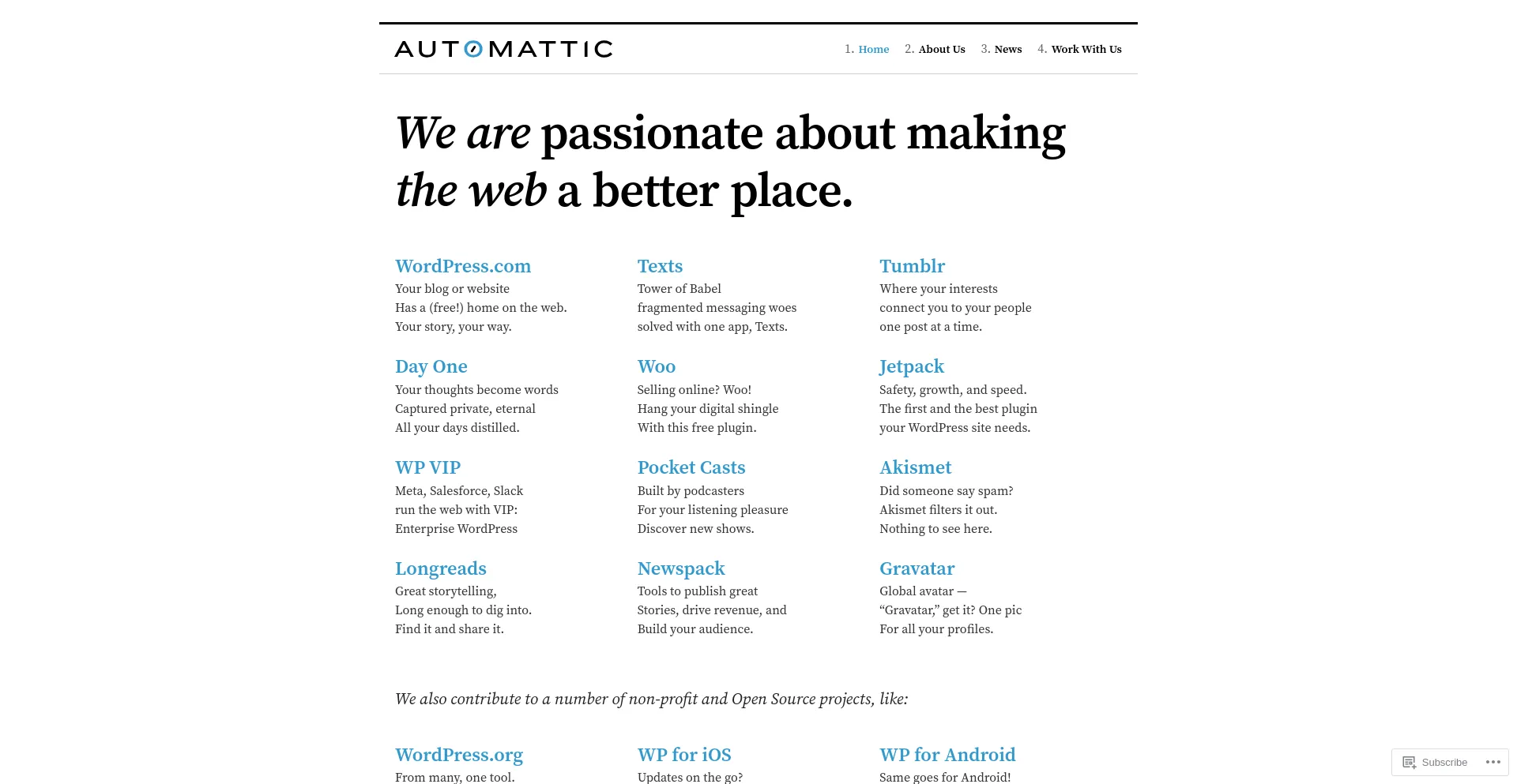 Screenshot of automattic.com homepage