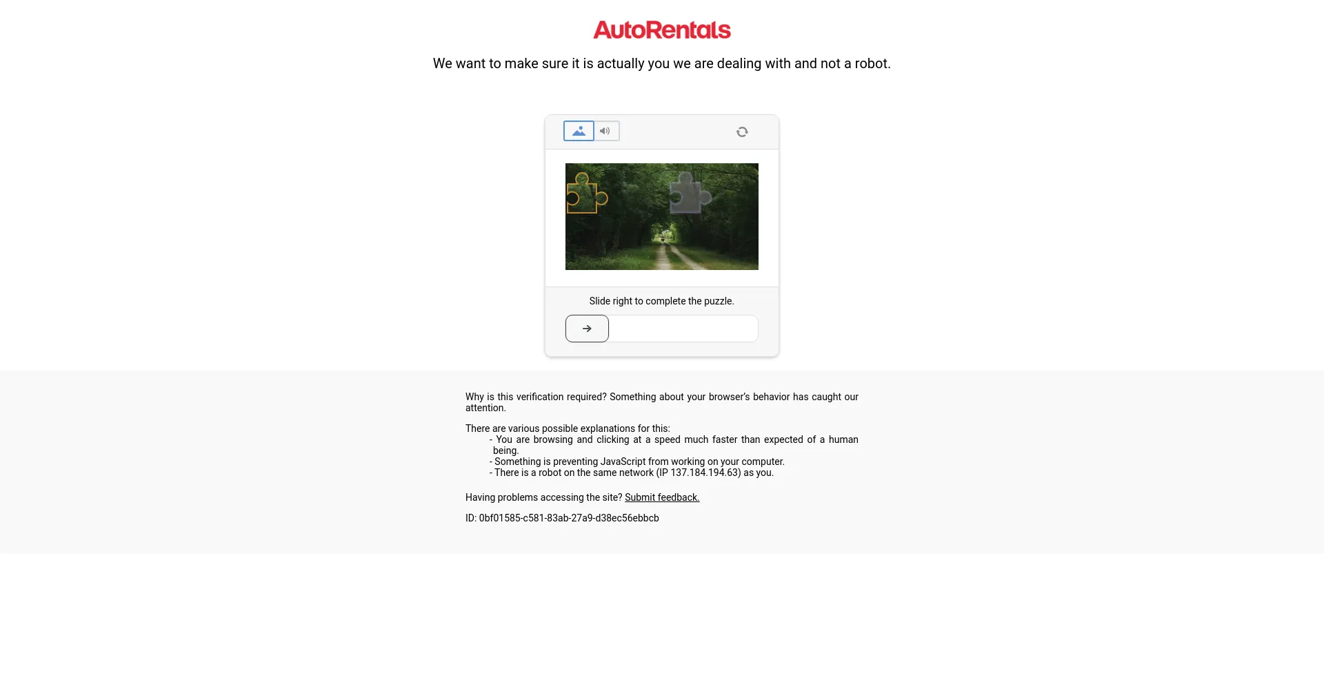 Screenshot of autorentals.com homepage