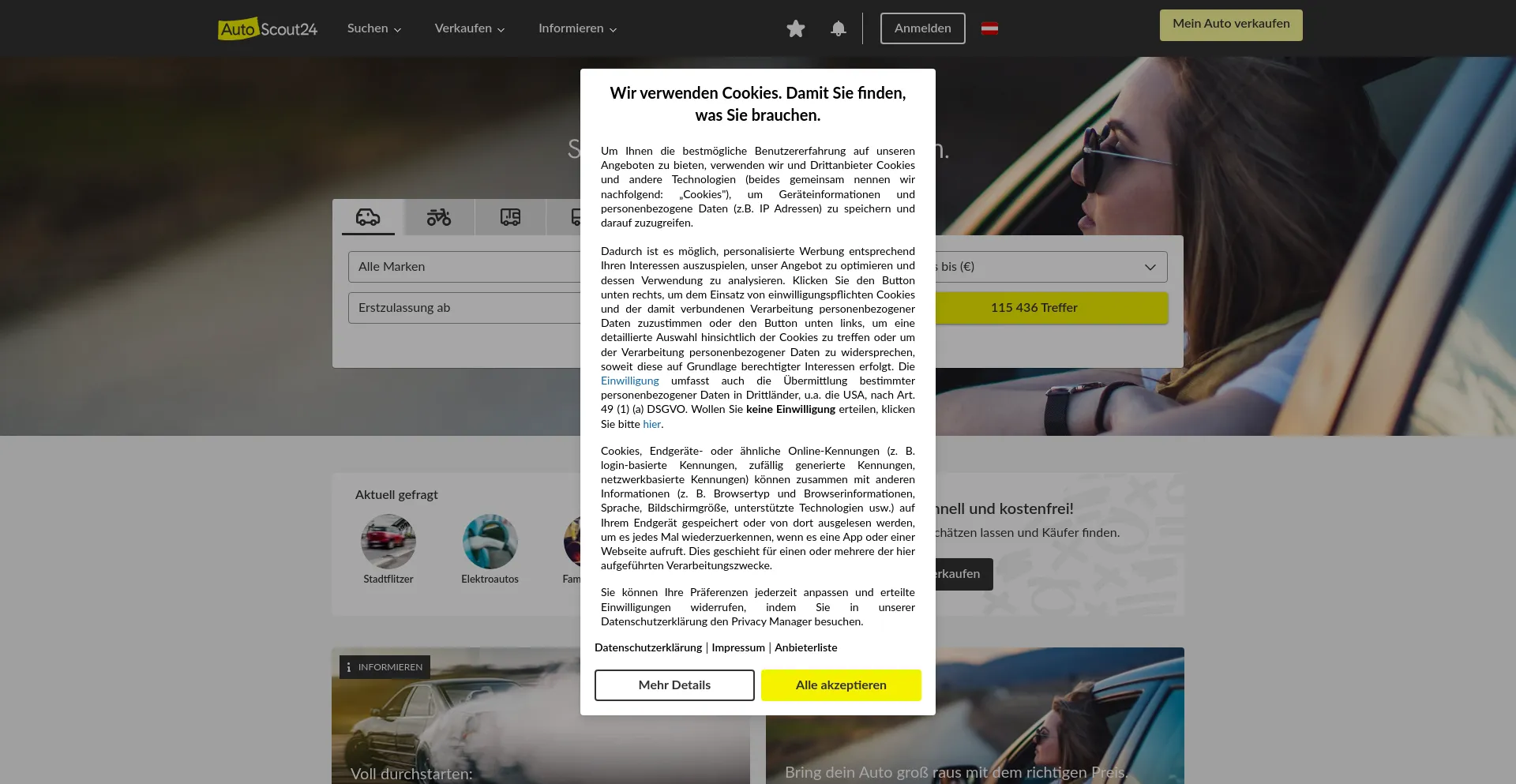 Screenshot of autoscout24.at homepage