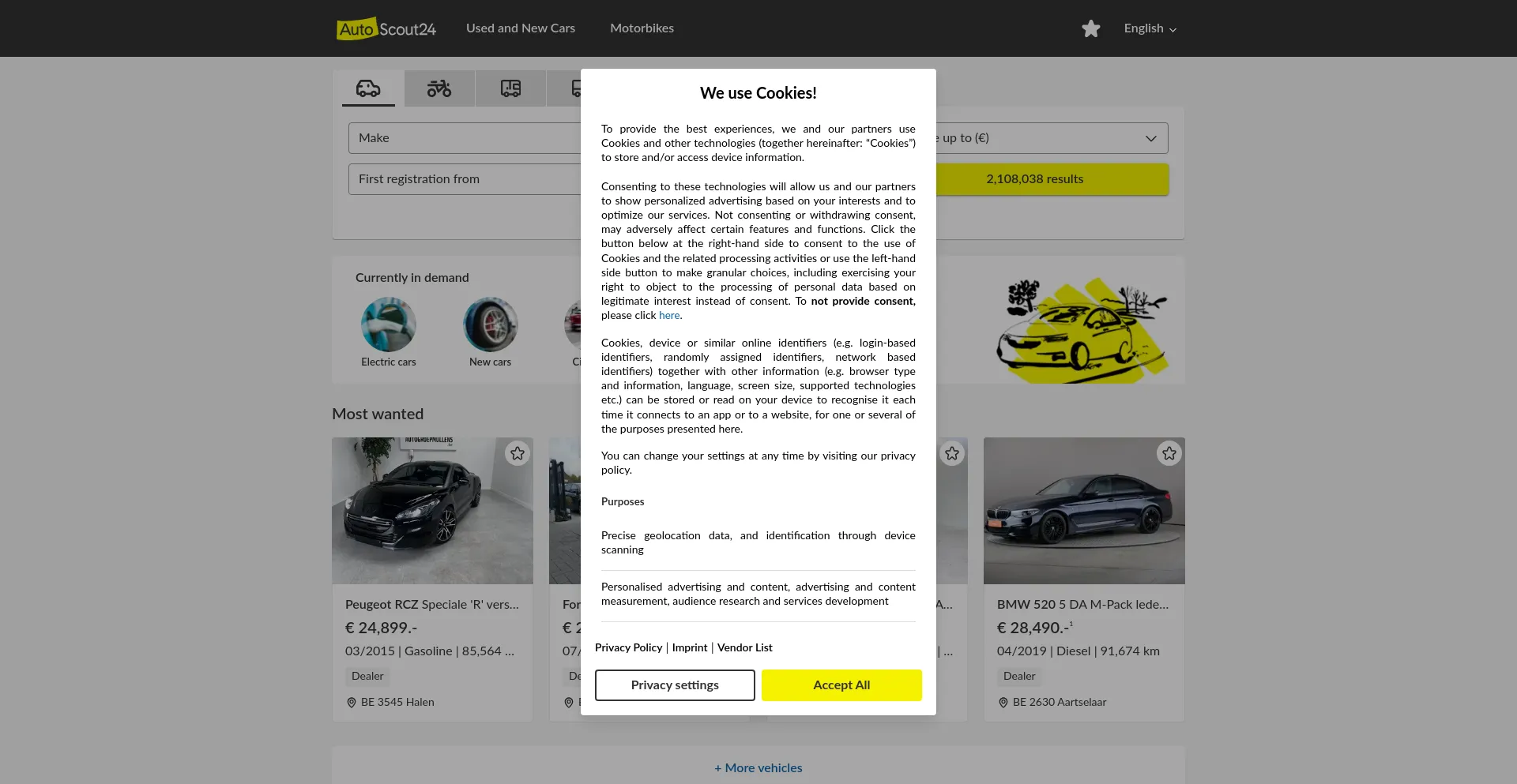 Screenshot of autoscout24.com homepage