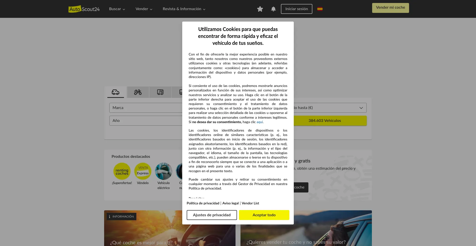 Screenshot of autoscout24.es homepage