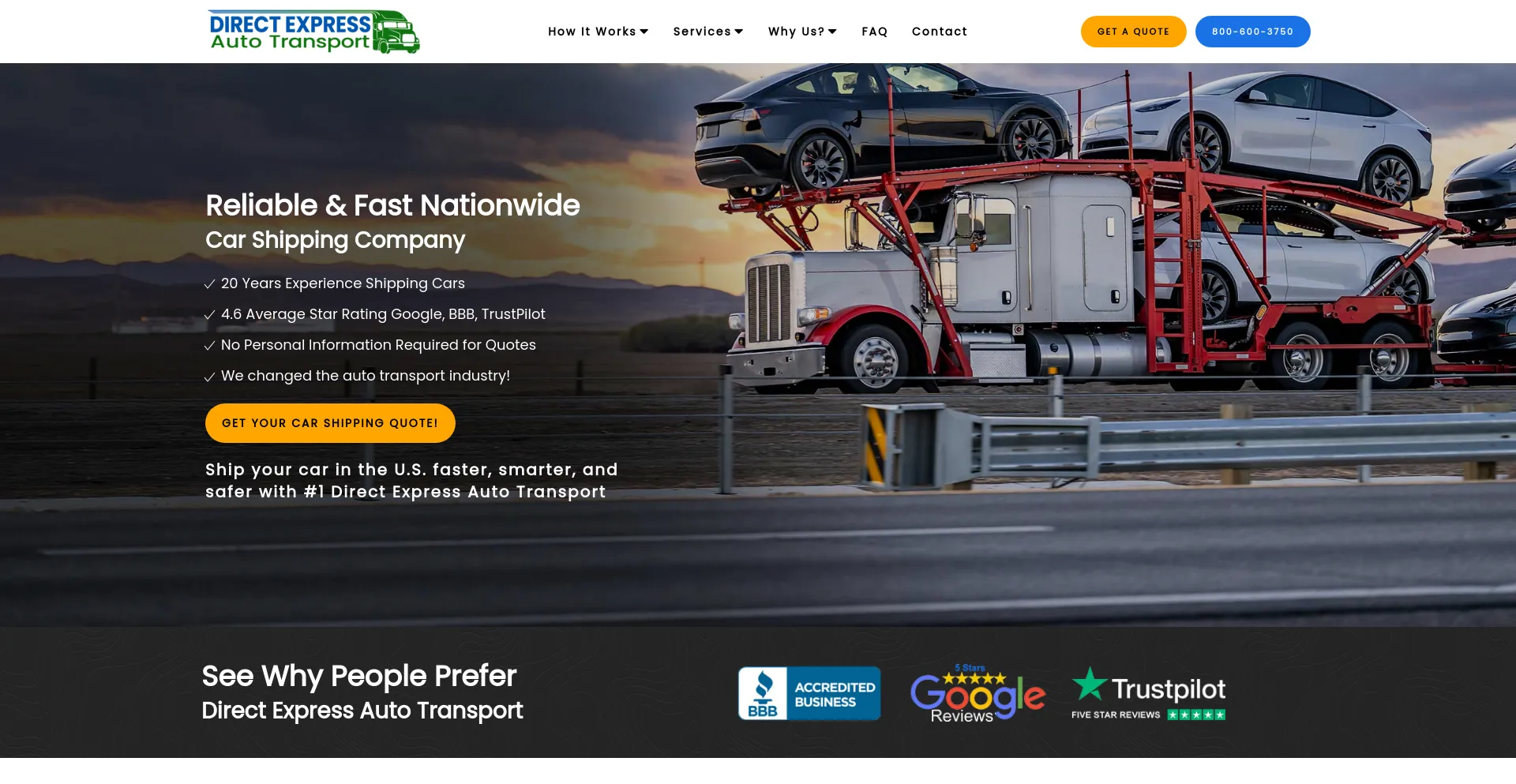 Screenshot of autotransportdirect.com homepage