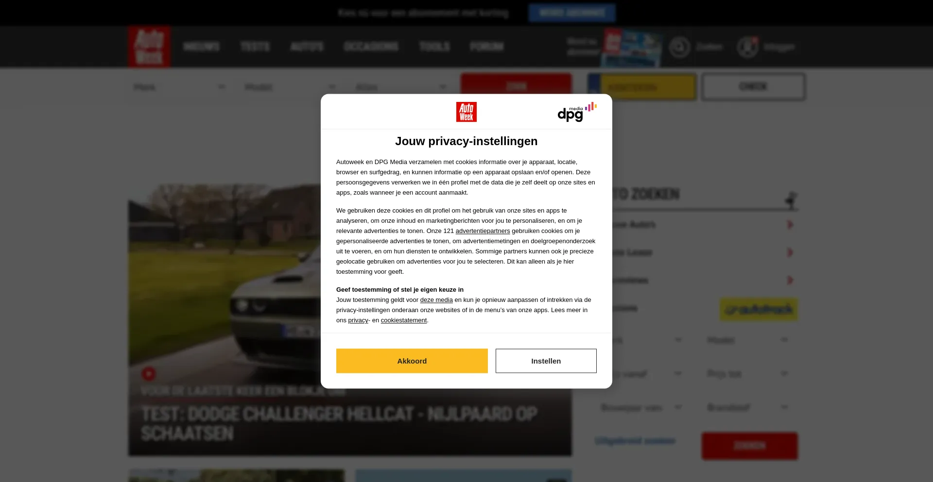 Screenshot of autoweek.nl homepage