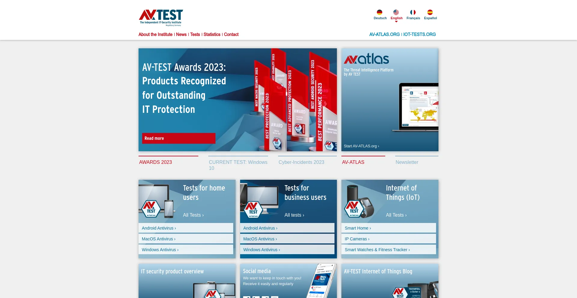 Screenshot of av-test.org homepage