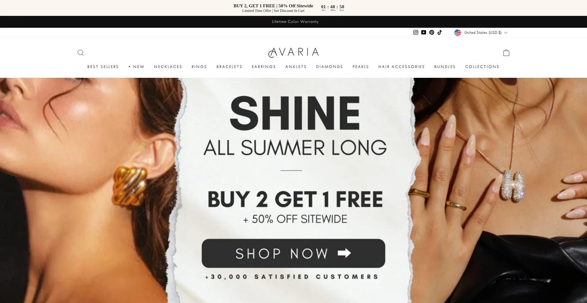 Screenshot of avariajewelry.com homepage