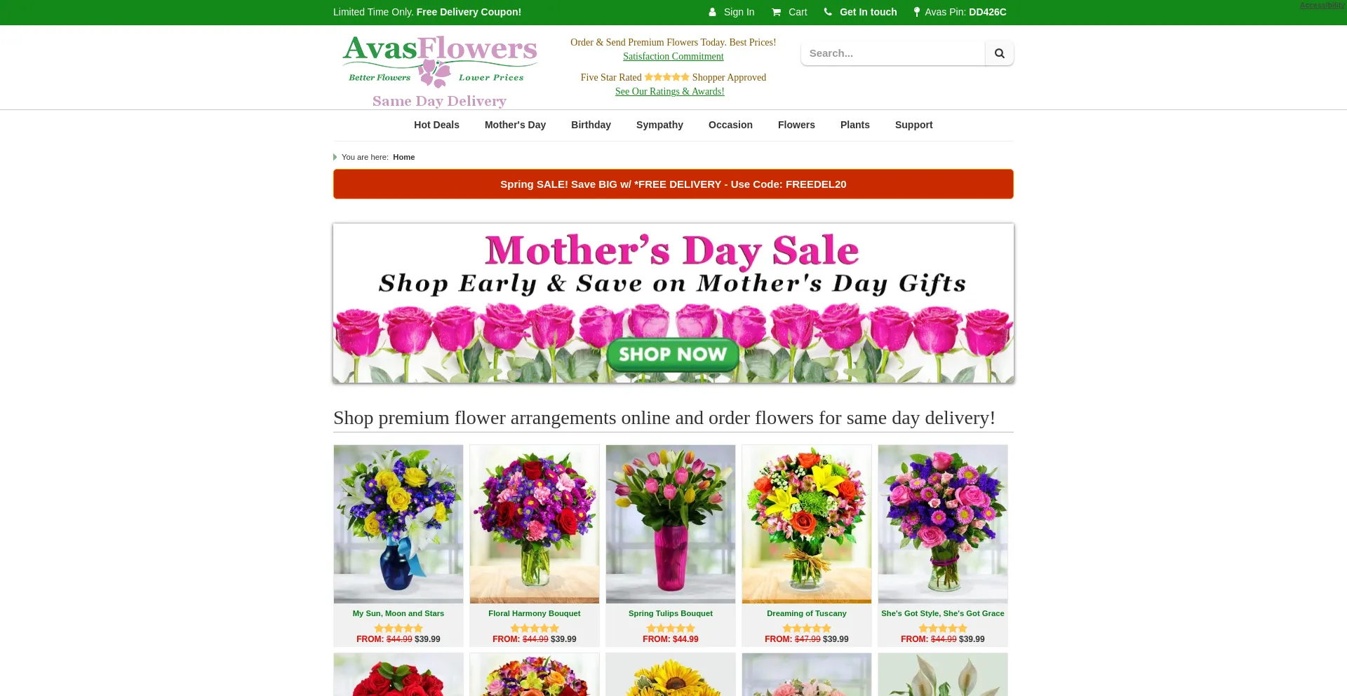 Screenshot of avasflowers.net homepage