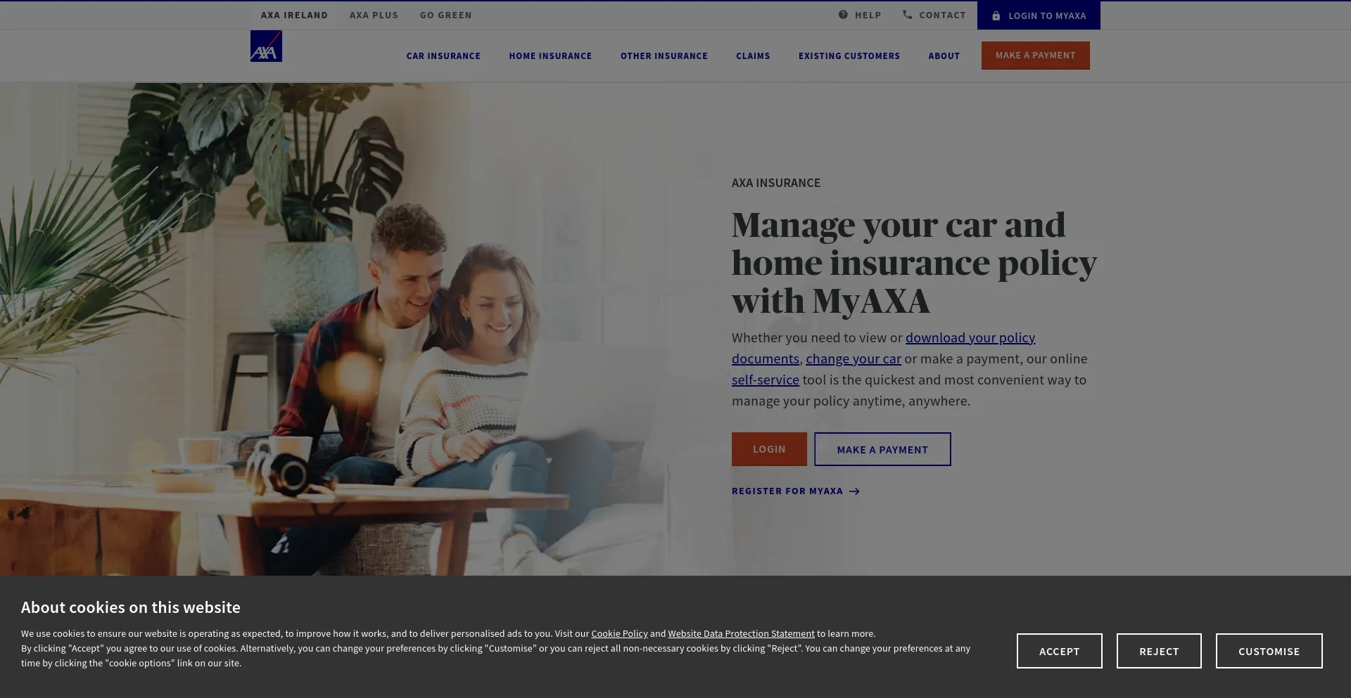 Screenshot of axa.ie homepage