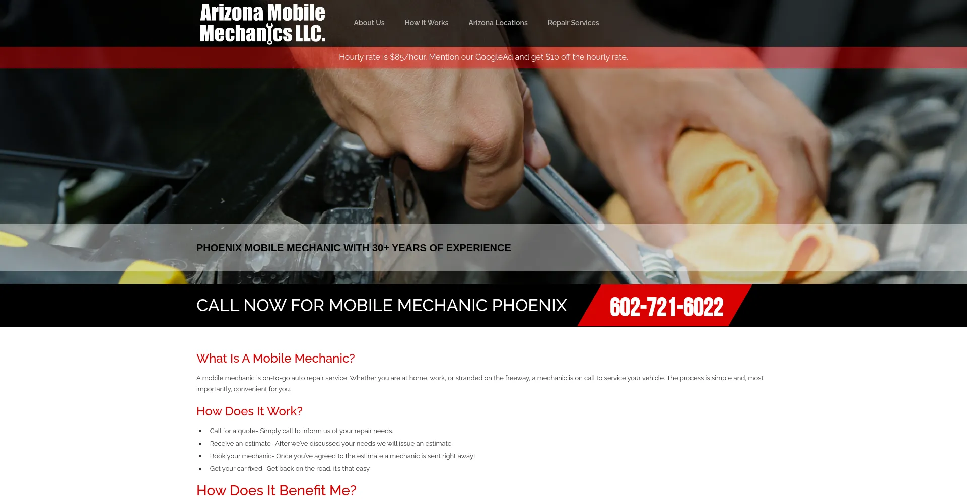 Screenshot of azdiscountautorepair.com homepage