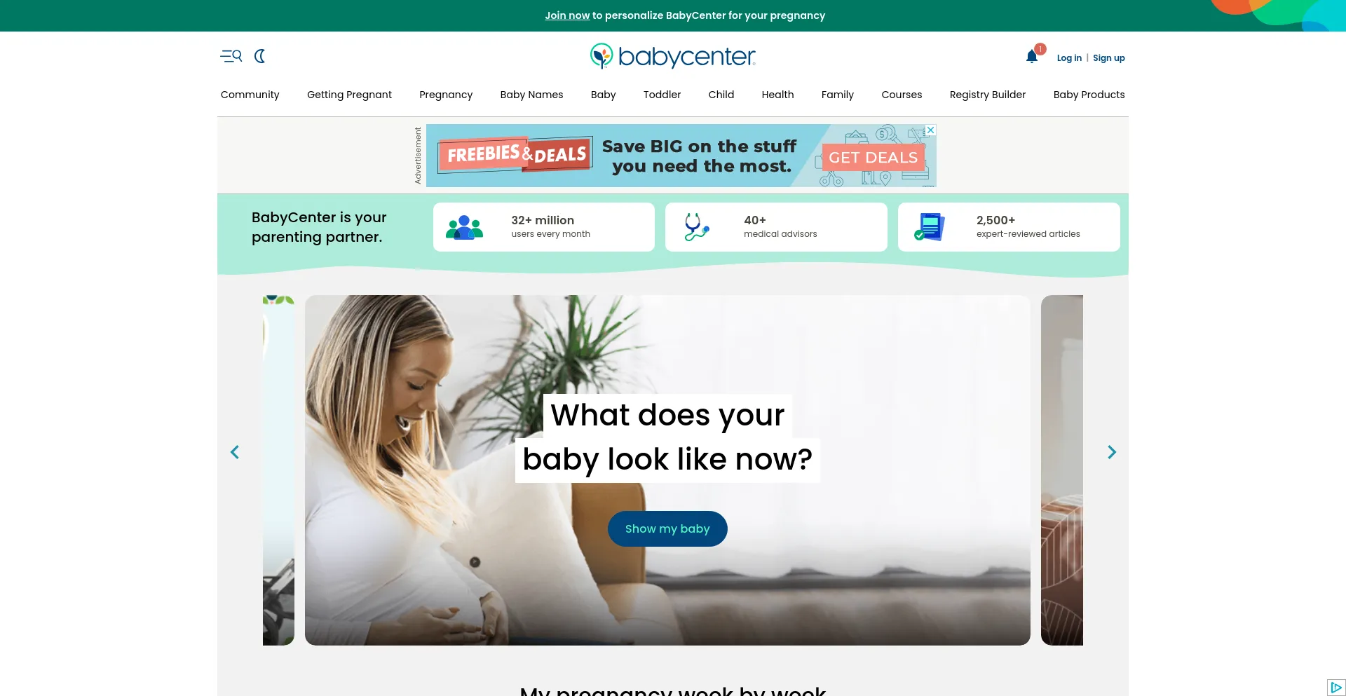 Screenshot of babycenter.com homepage