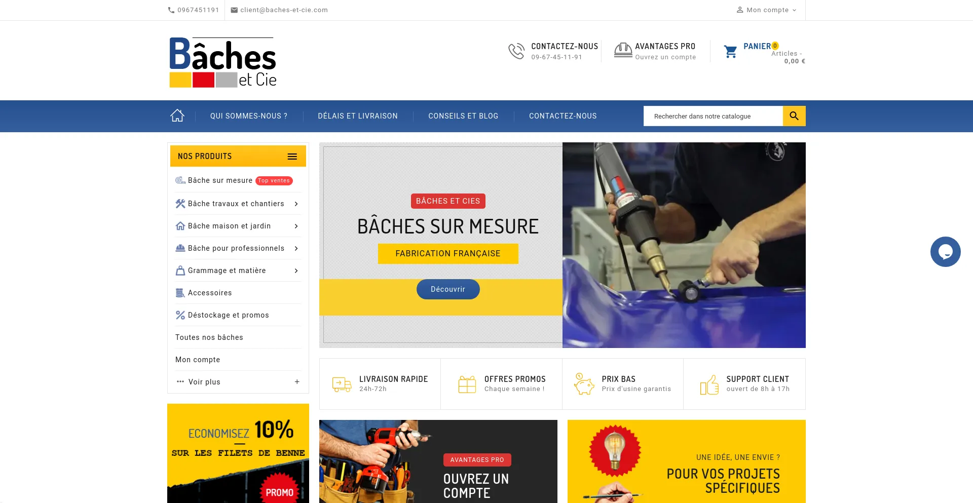 Screenshot of baches-et-cie.com homepage