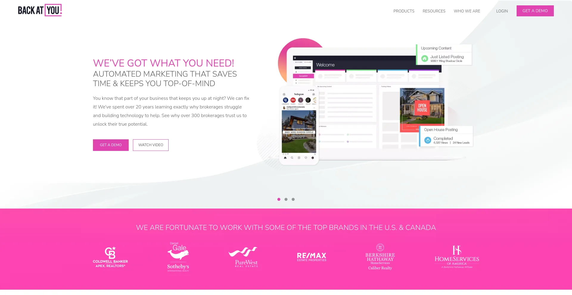 Screenshot of backatyou.com homepage