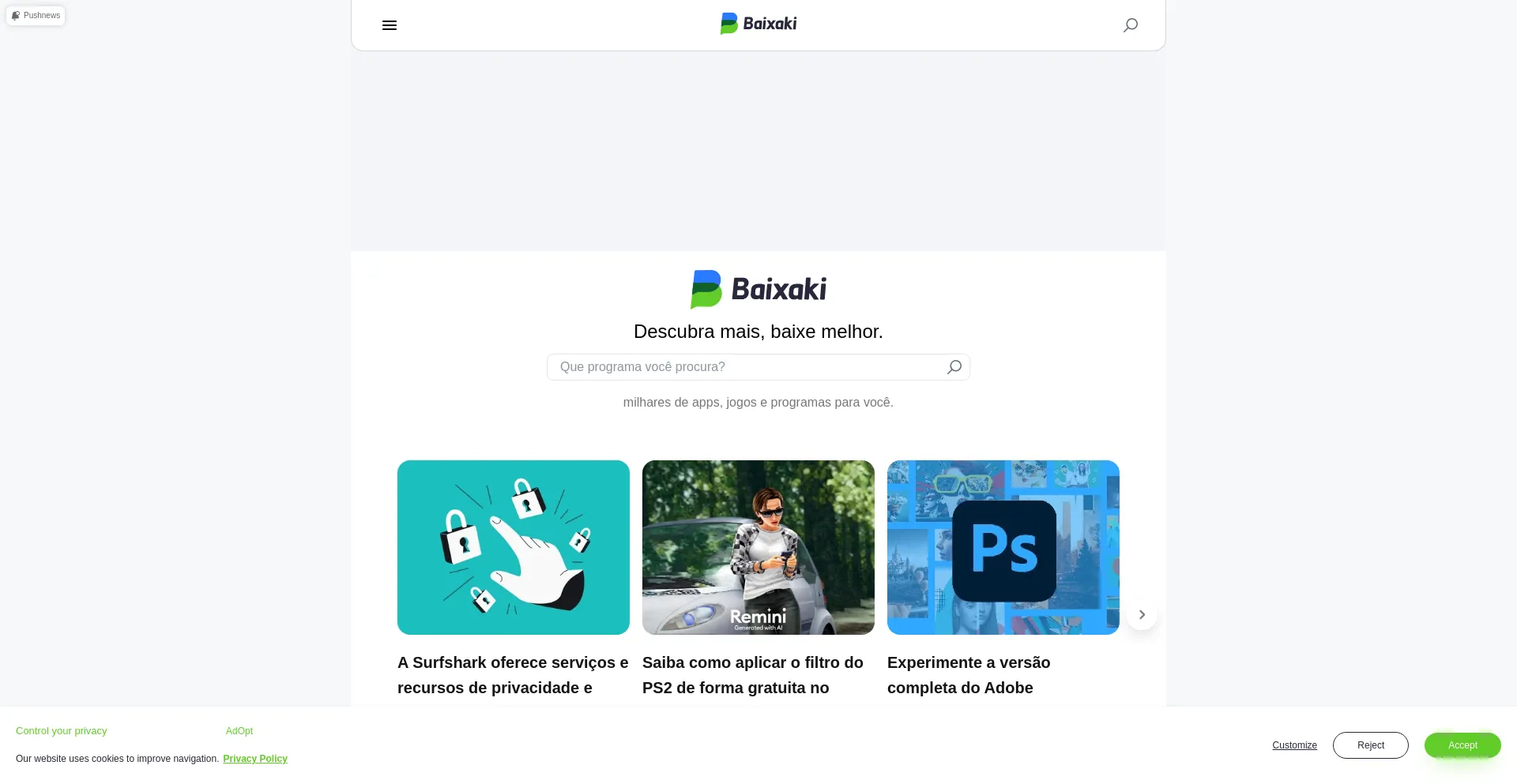 Screenshot of baixaki.com.br homepage