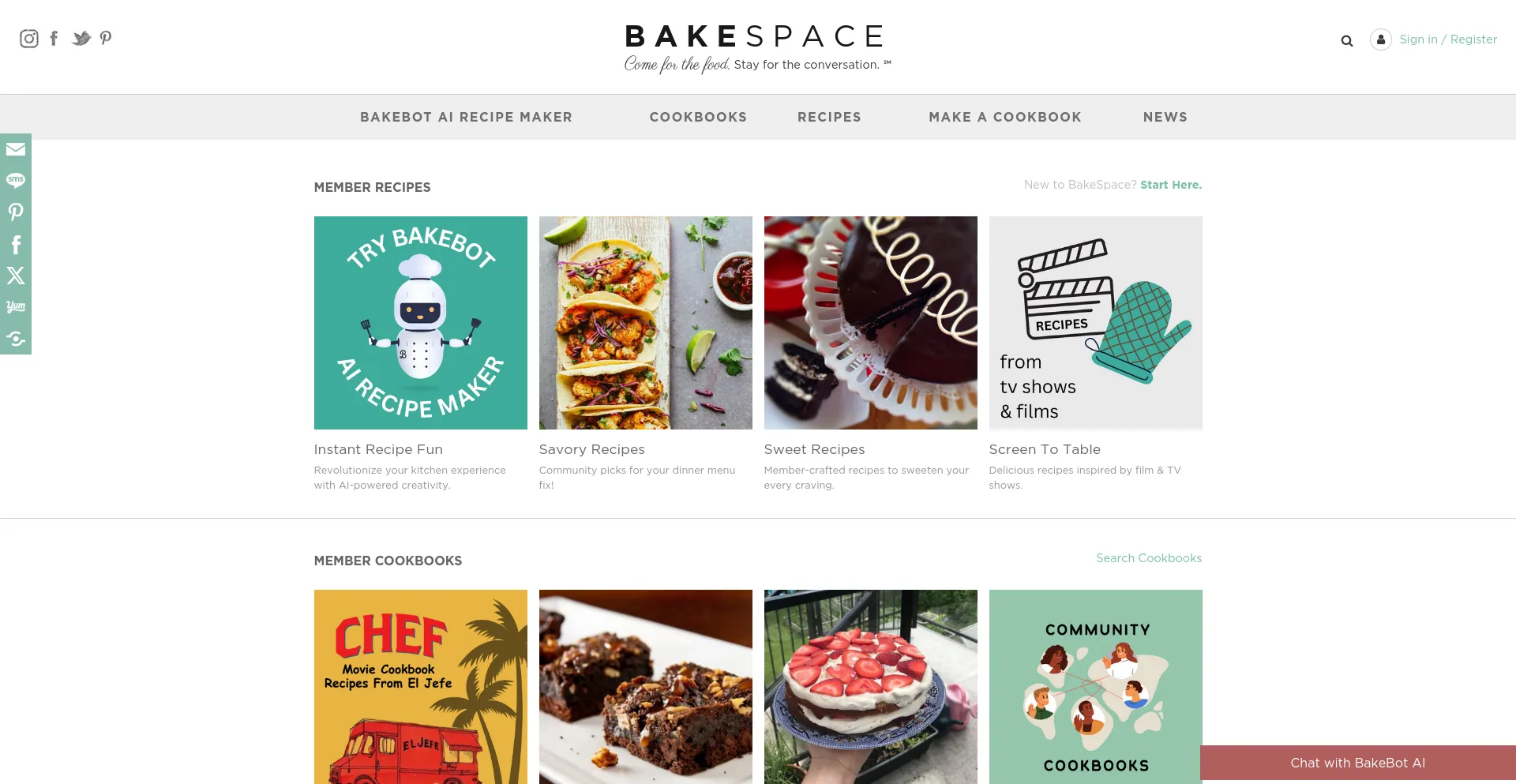 Screenshot of bakespace.com homepage