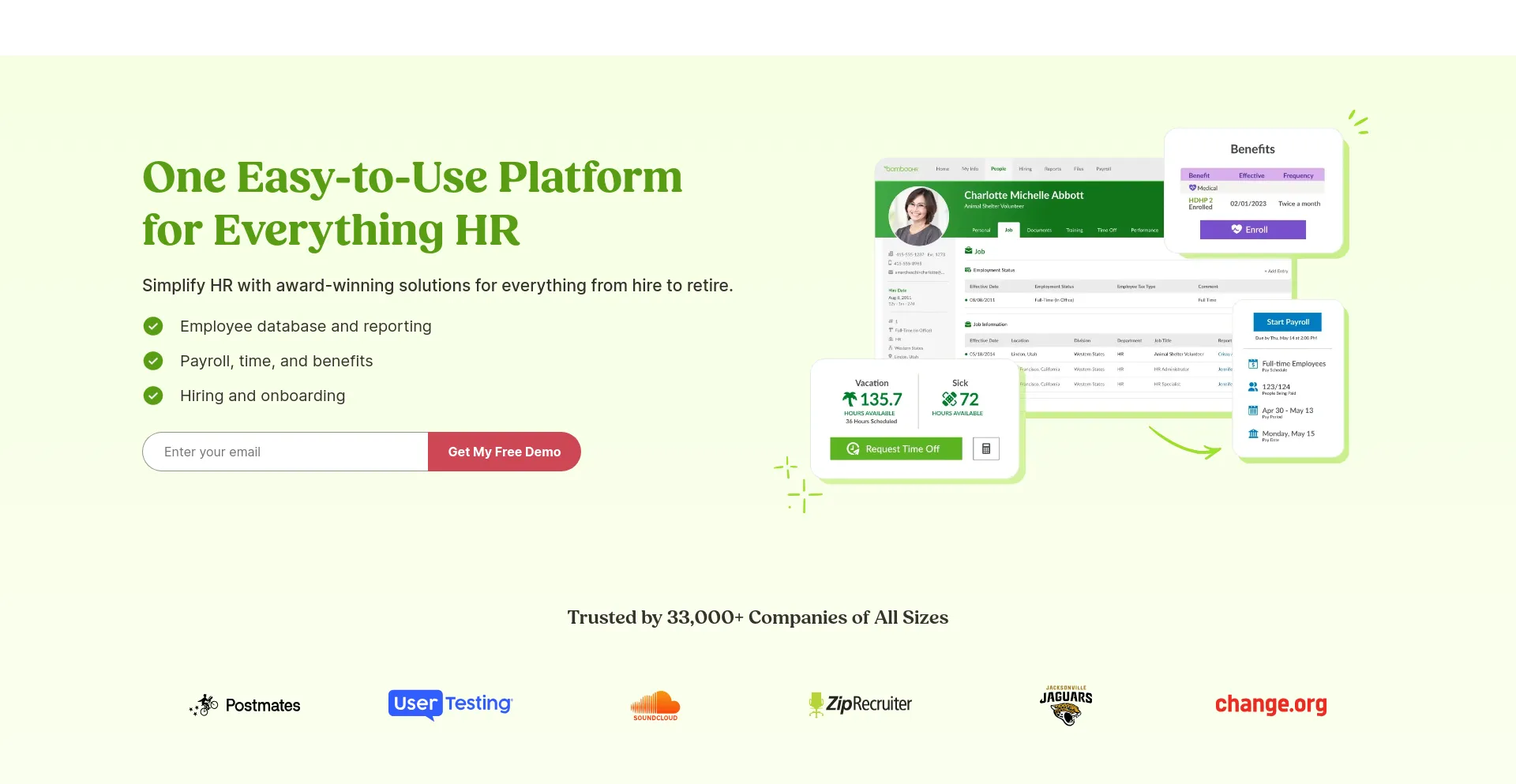 Screenshot of bamboohr.com homepage