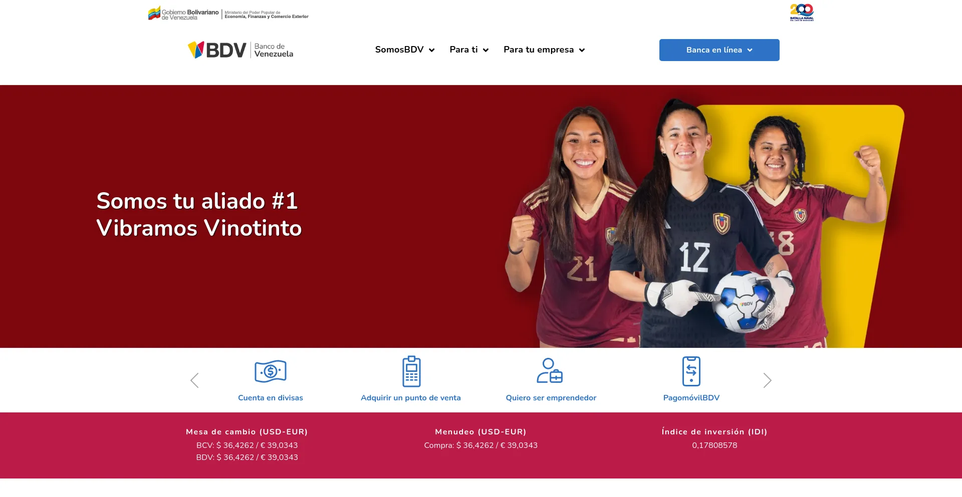 Screenshot of bancodevenezuela.com homepage