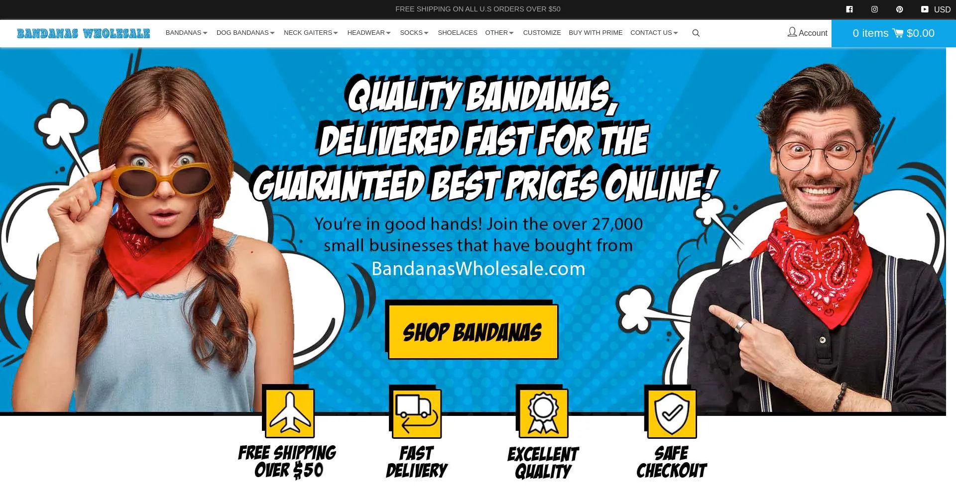 Screenshot of bandanaswholesale.com homepage