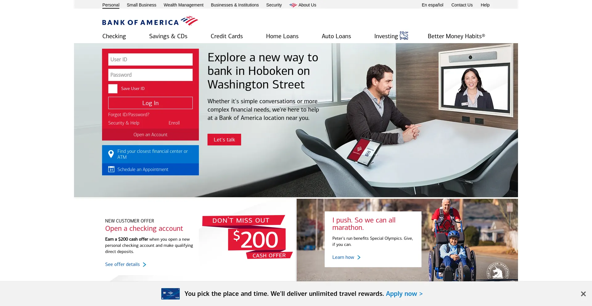 Screenshot of bankofamerica.com homepage