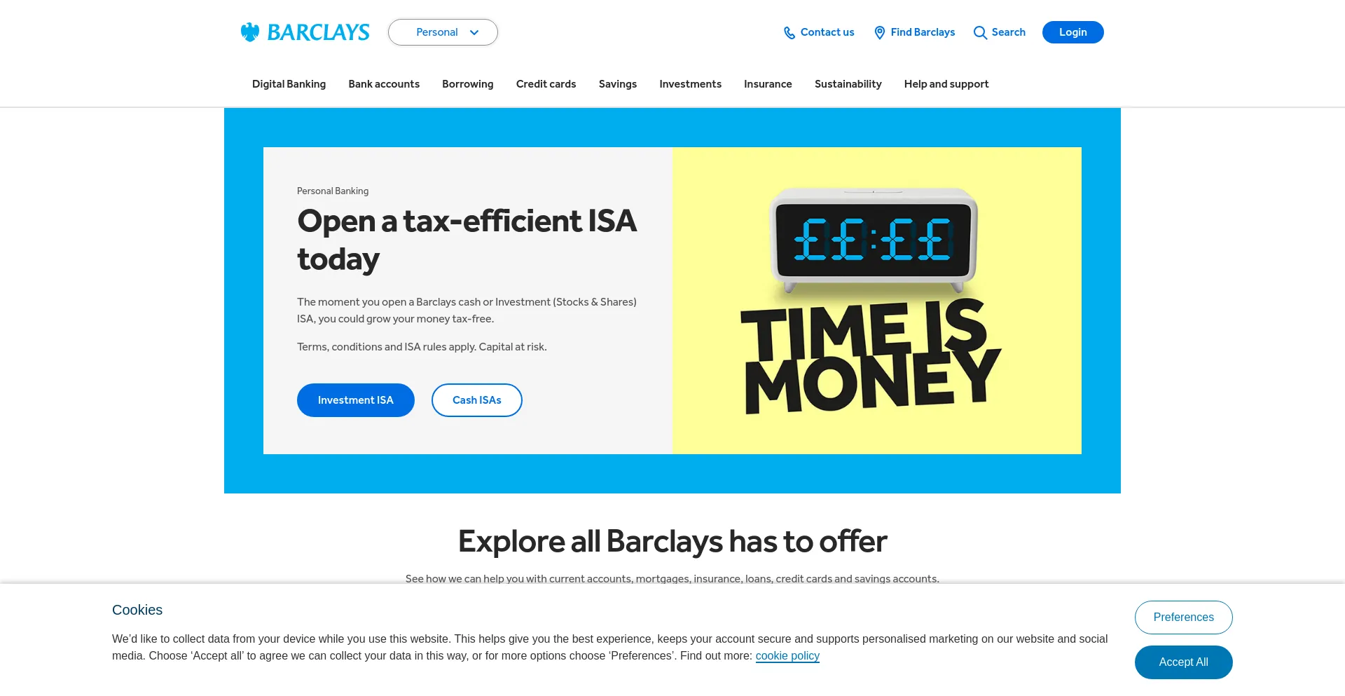 Screenshot of barclays.co.uk homepage