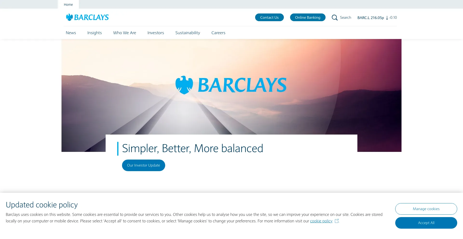 Screenshot of barclays.com homepage