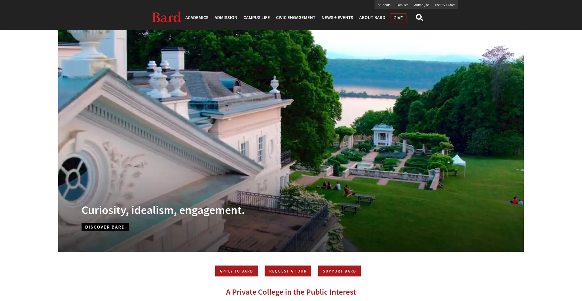 Screenshot of bard.edu homepage