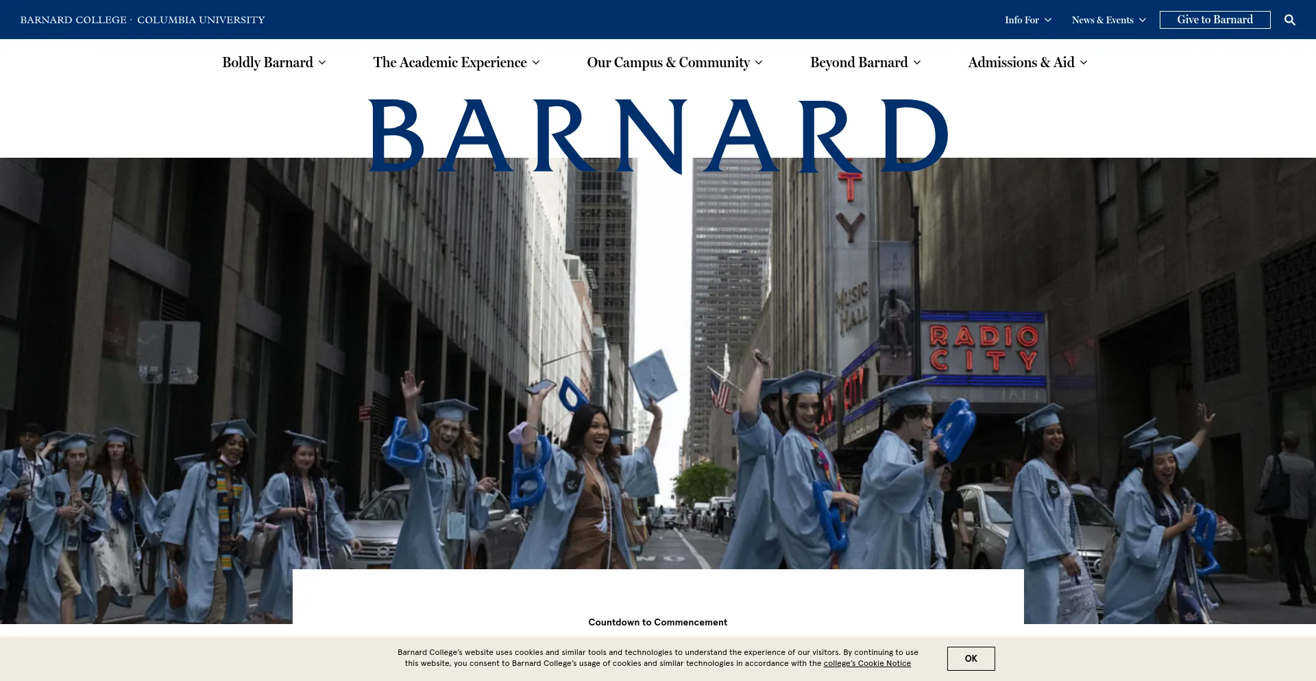 Screenshot of barnard.edu homepage