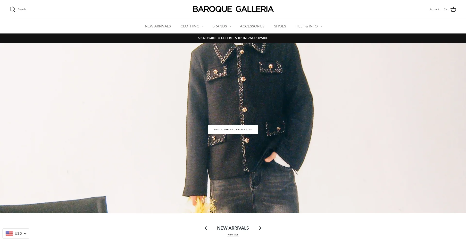Screenshot of baroquegalleria.com homepage