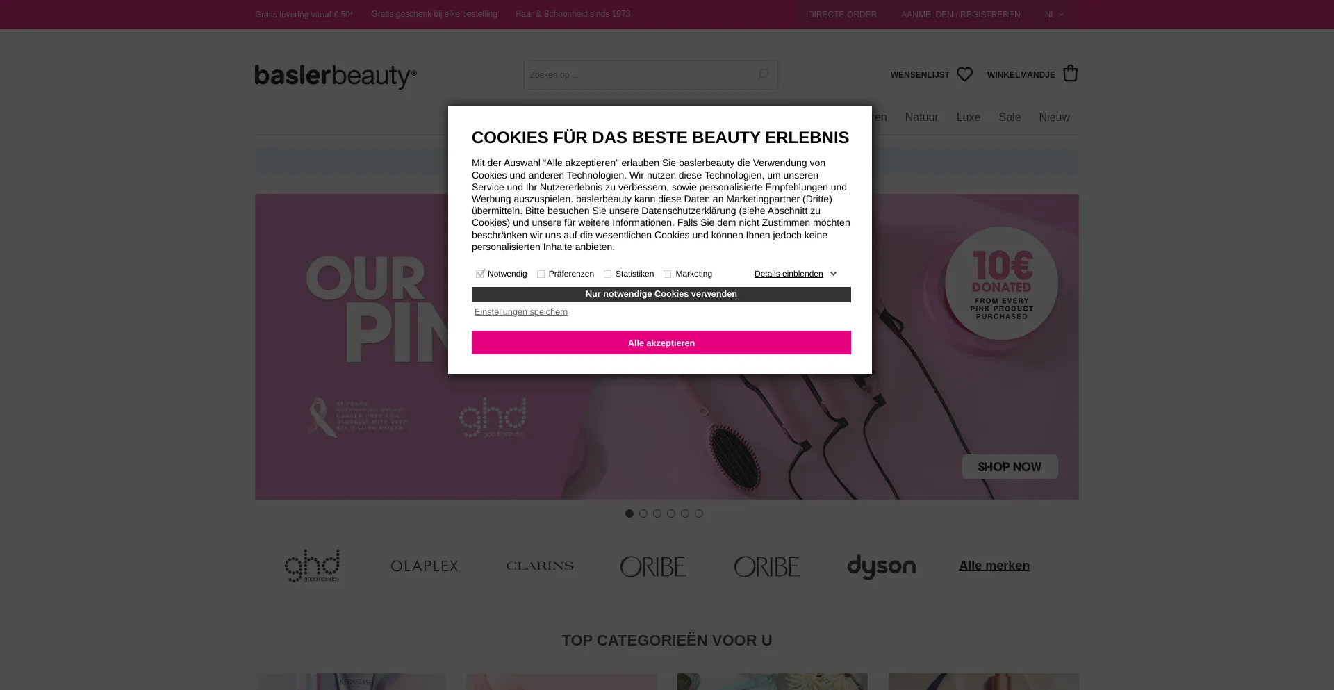 Screenshot of basler-beauty.be homepage