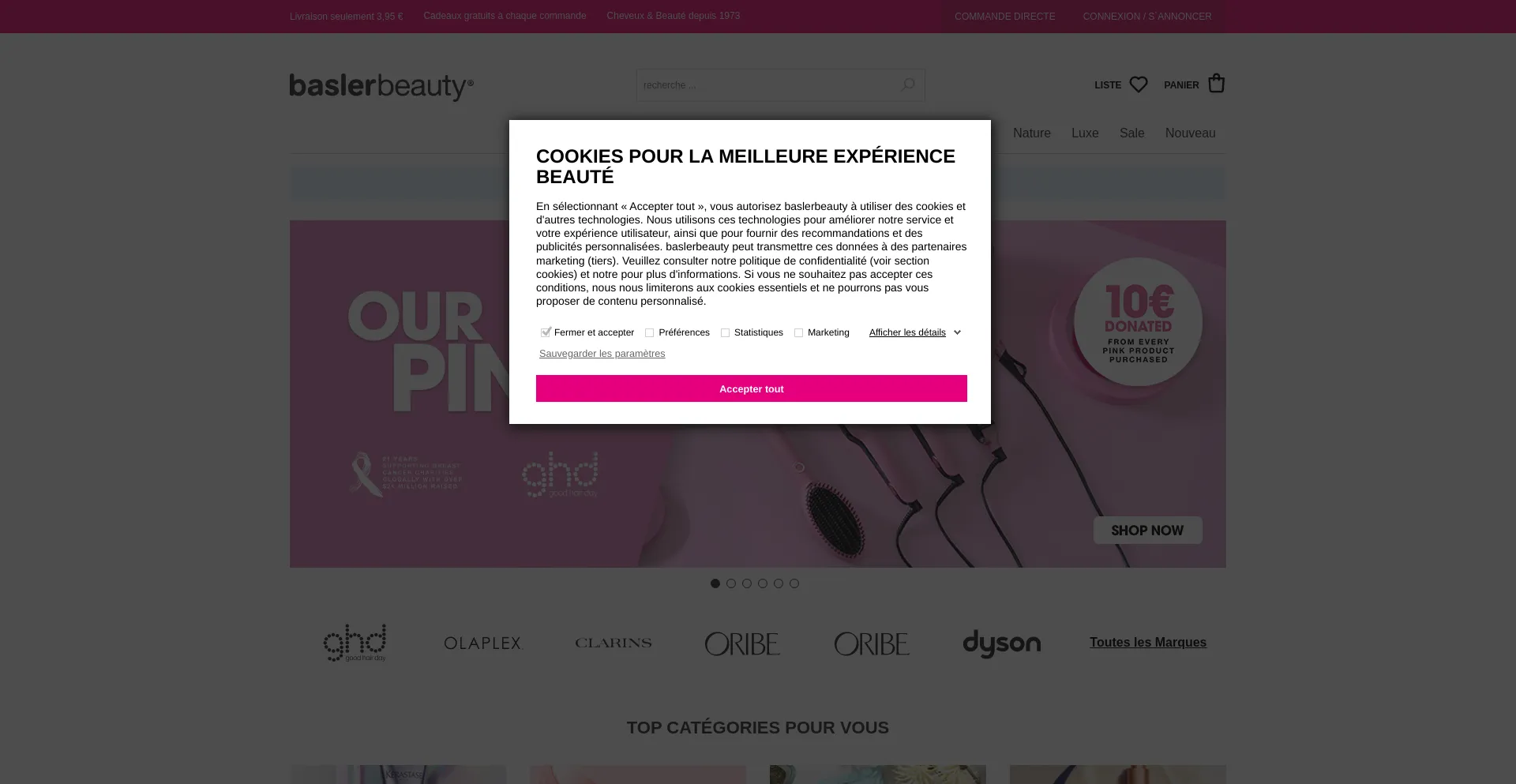 Screenshot of basler-beauty.fr homepage