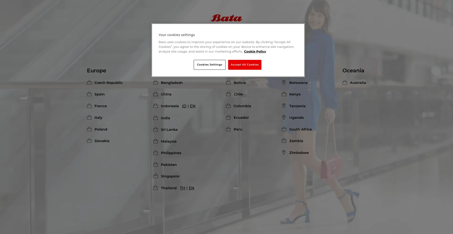 Screenshot of bata.com homepage