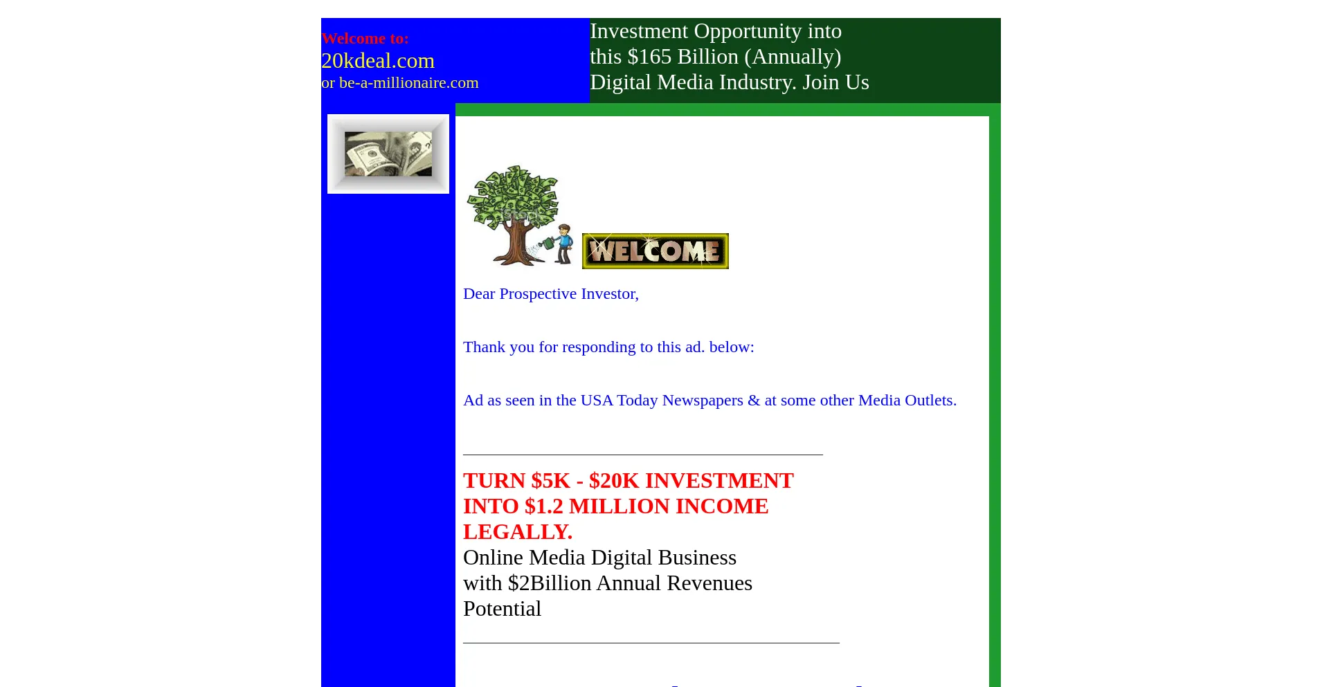 Screenshot of be-a-millionaire.com homepage