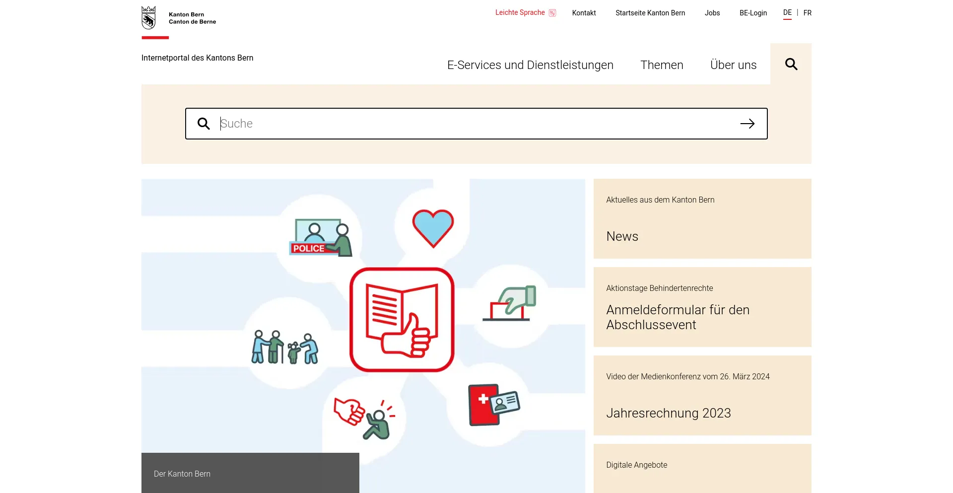 Screenshot of be.ch homepage