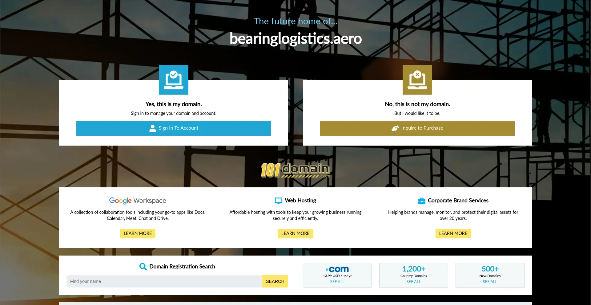 Screenshot of bearinglogistics.aero homepage