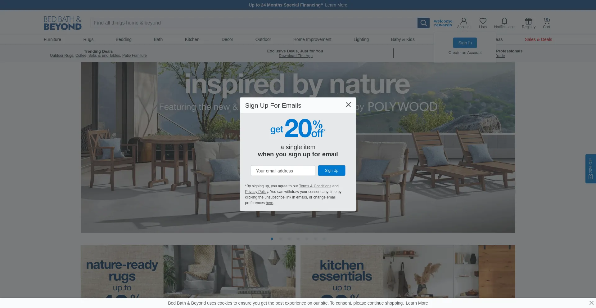 Screenshot of bedbathandbeyond.com homepage