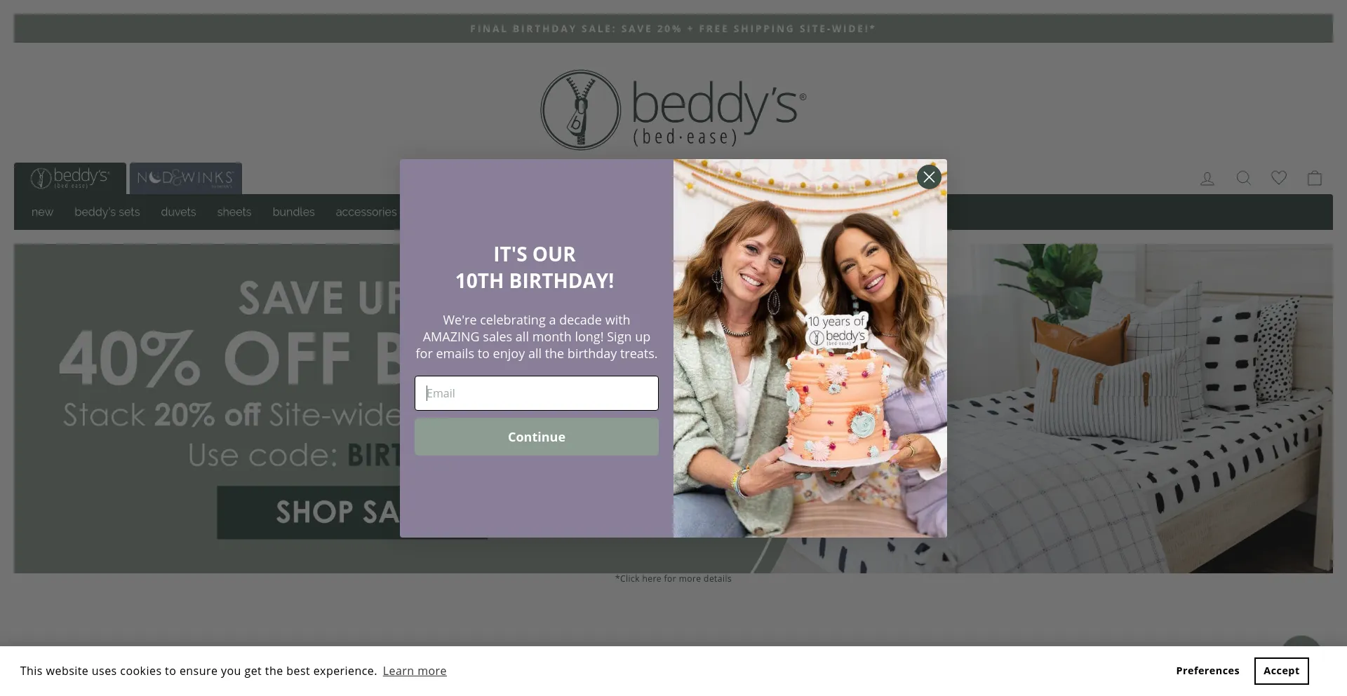 Screenshot of beddys.com homepage