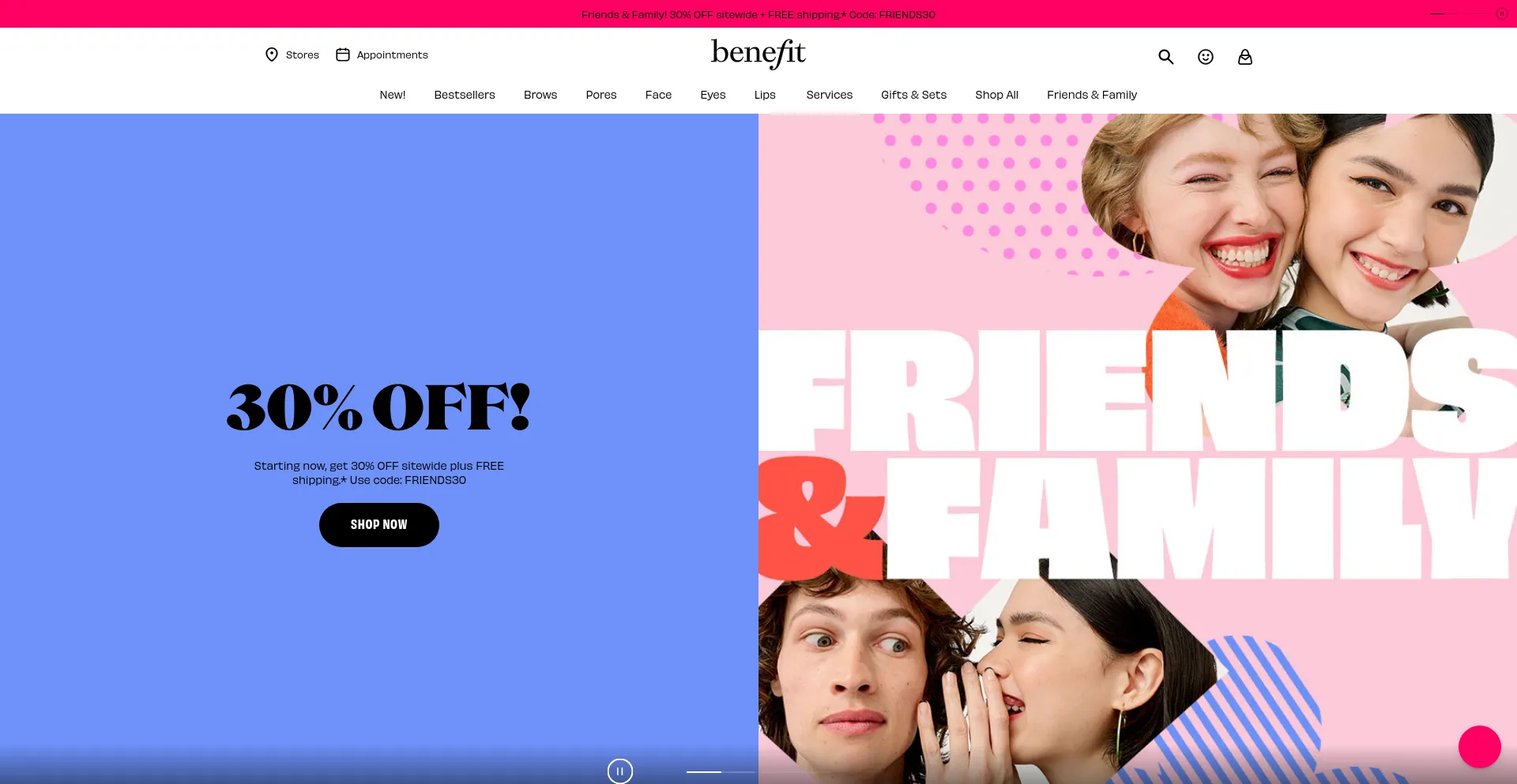 Screenshot of benefitcosmetics.com homepage