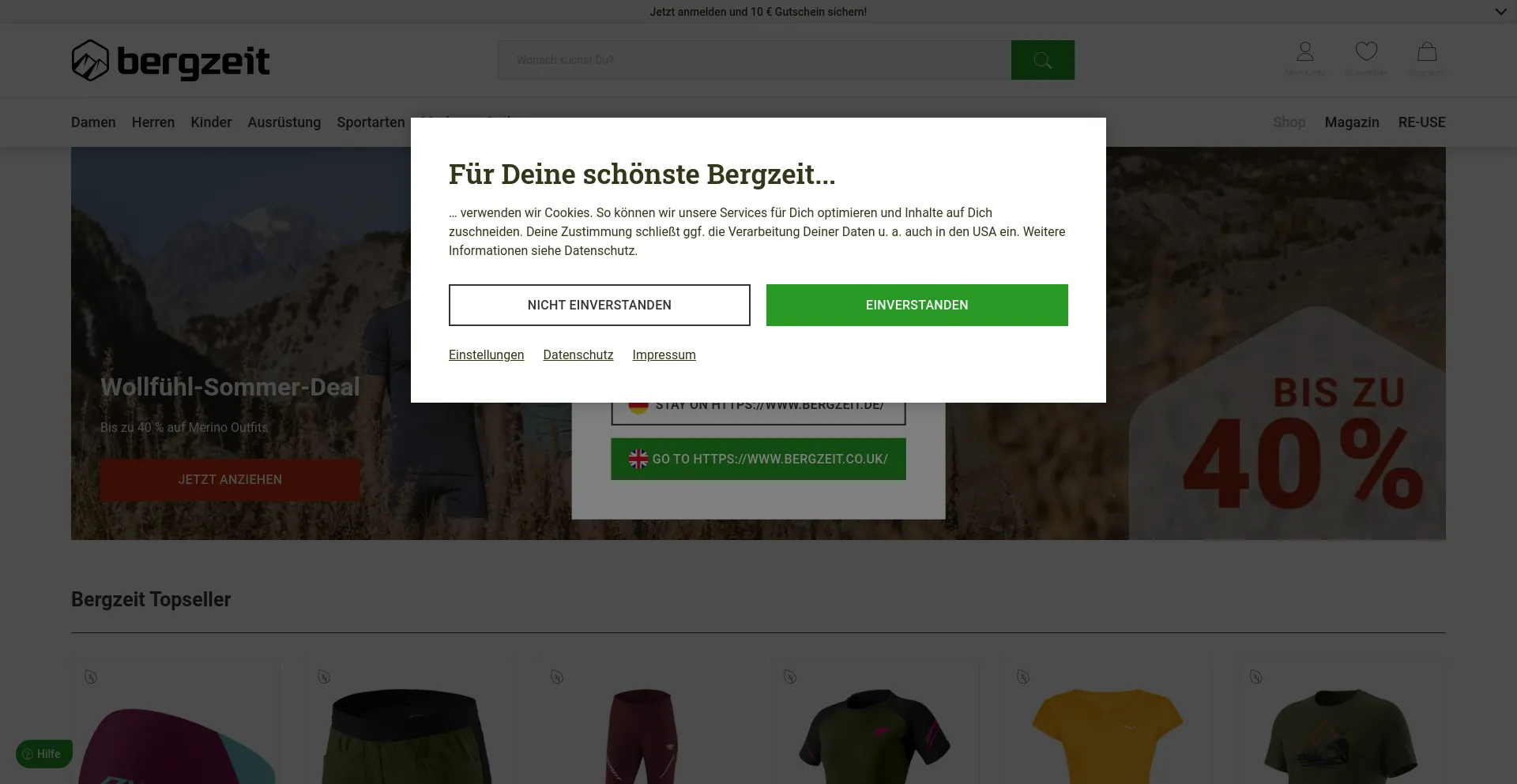 Screenshot of bergzeit.de homepage