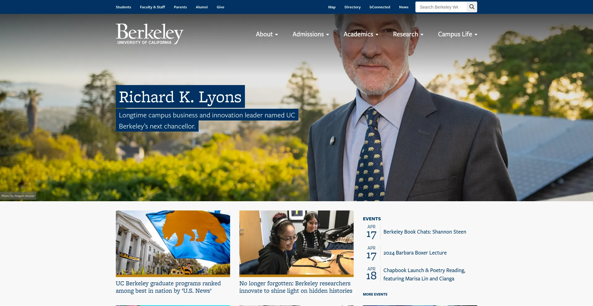 Screenshot of berkeley.edu homepage