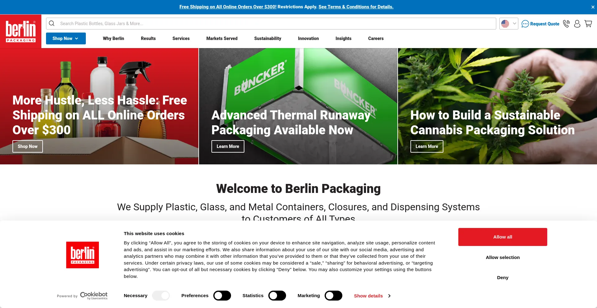 Screenshot of berlinpackaging.com homepage