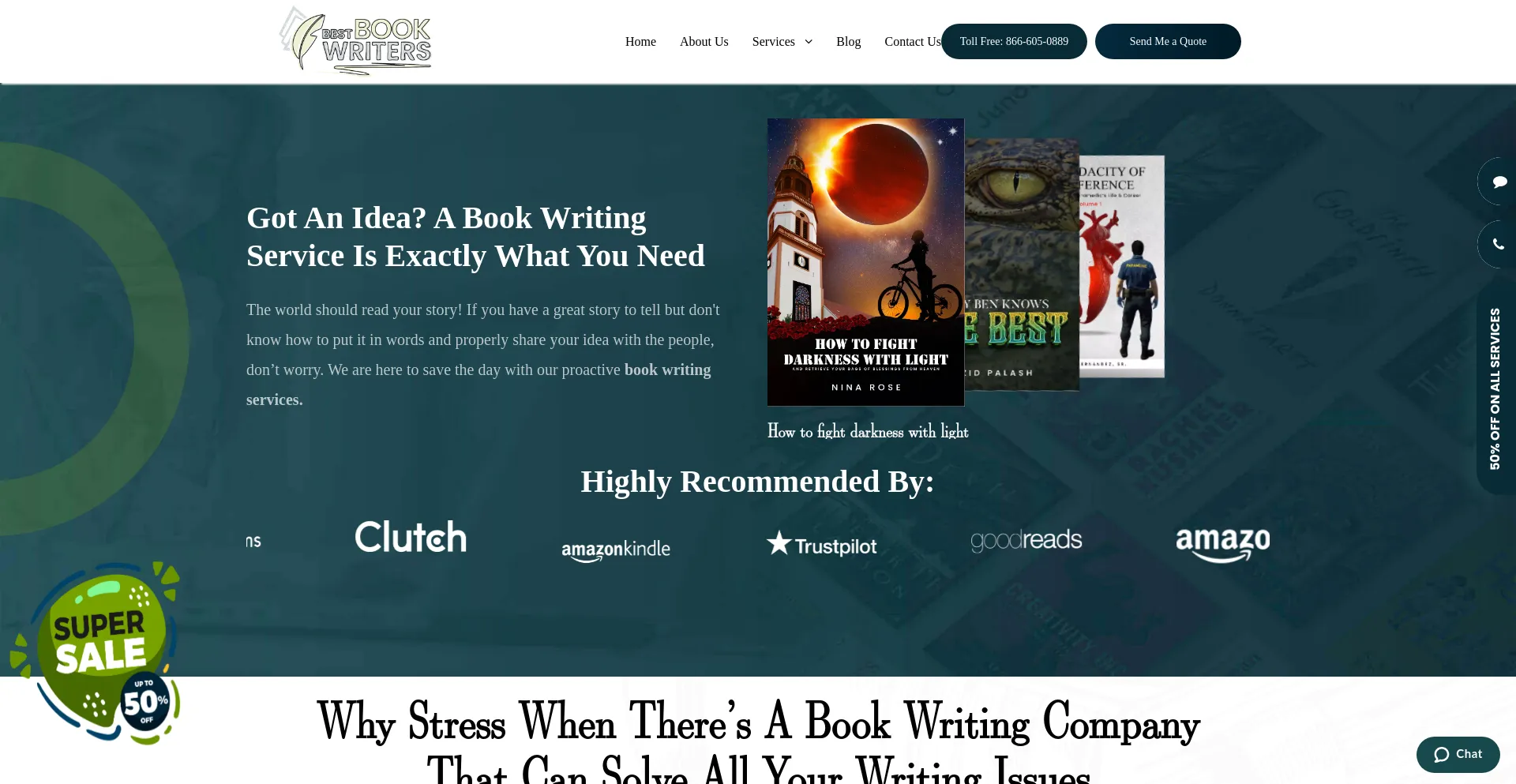 Screenshot of bestbookwriters.com homepage