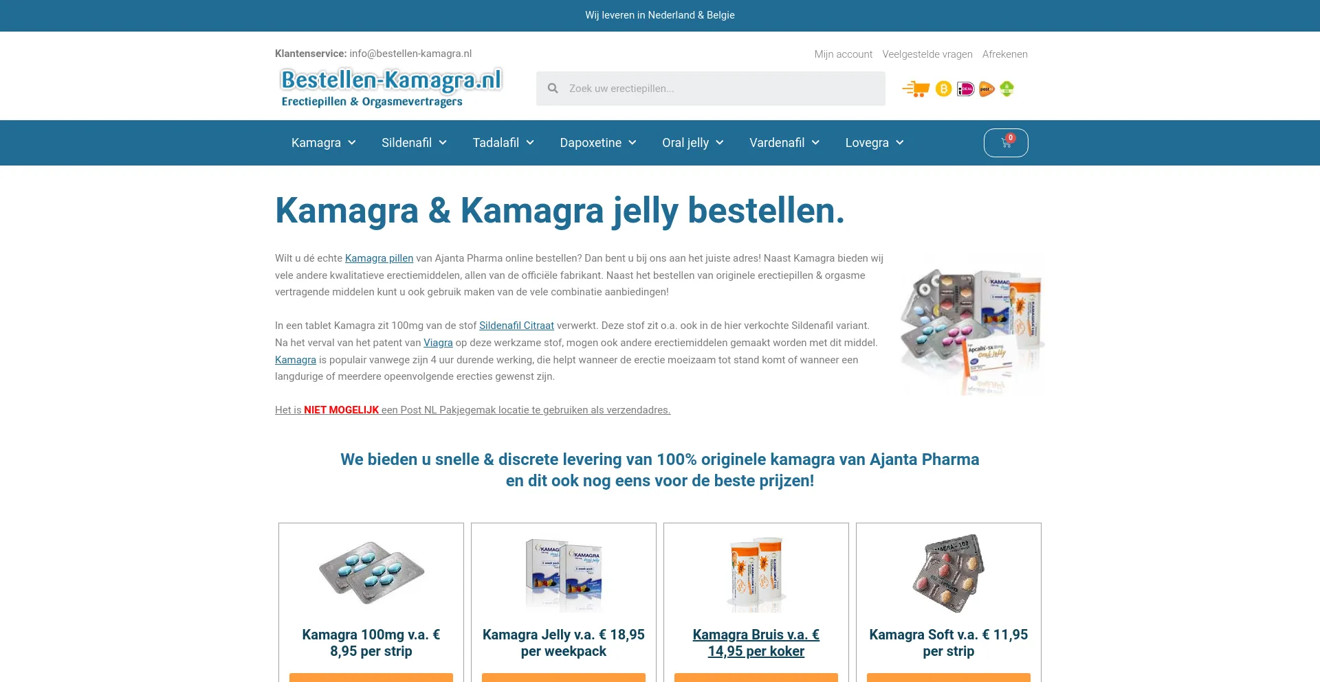 Screenshot of bestellen-kamagra.nl homepage