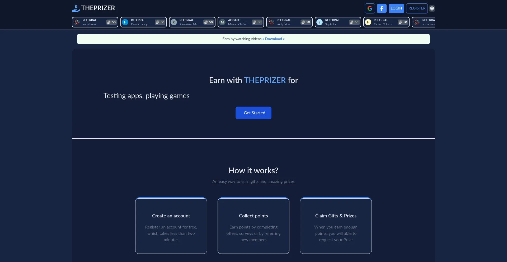 Screenshot of beta.theprizer.com homepage