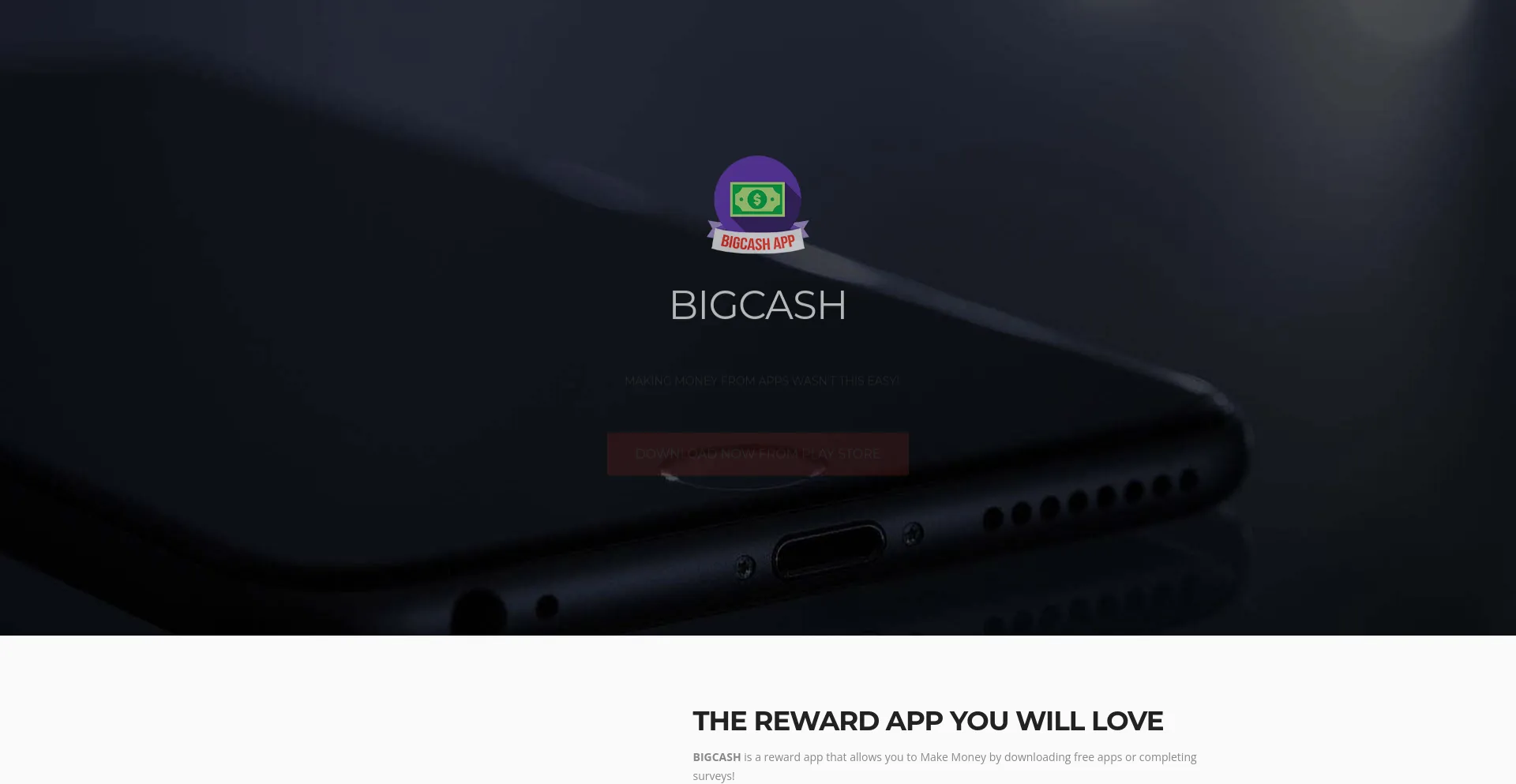 Screenshot of bigcashapp.com homepage