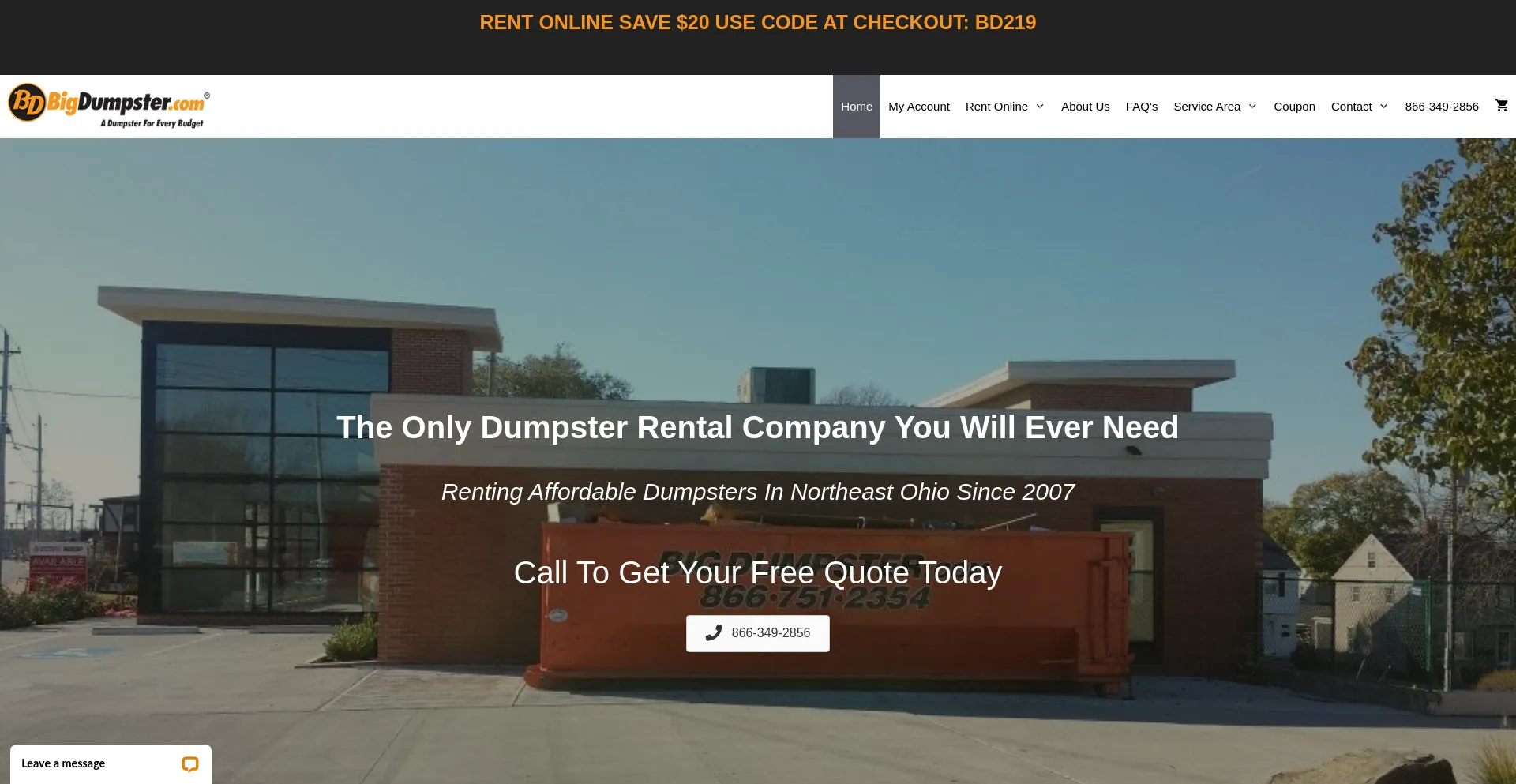 Screenshot of bigdumpster.com homepage