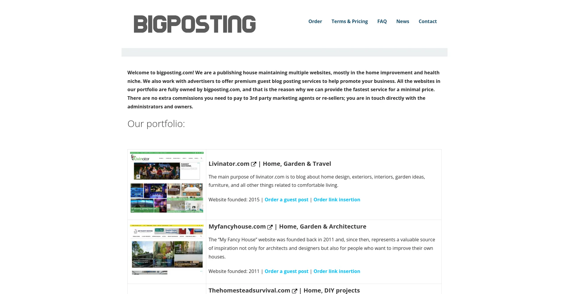 Screenshot of bigposting.com homepage