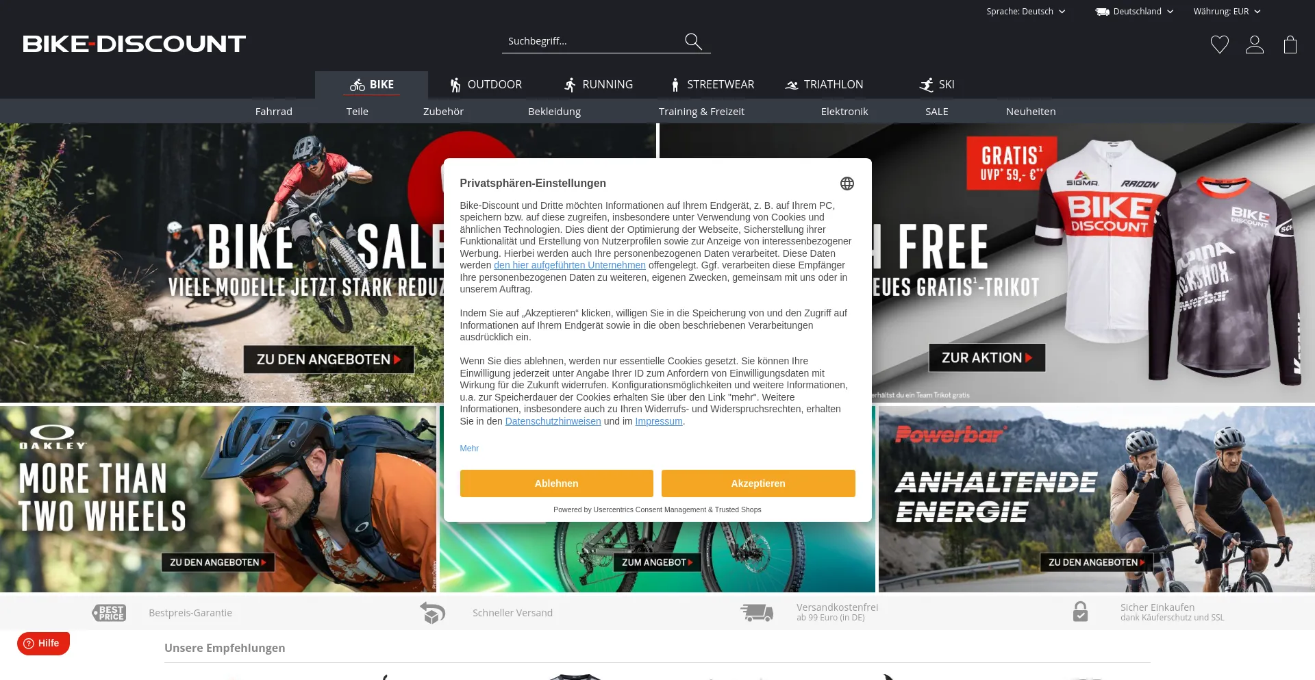 Screenshot of bike-discount.de homepage