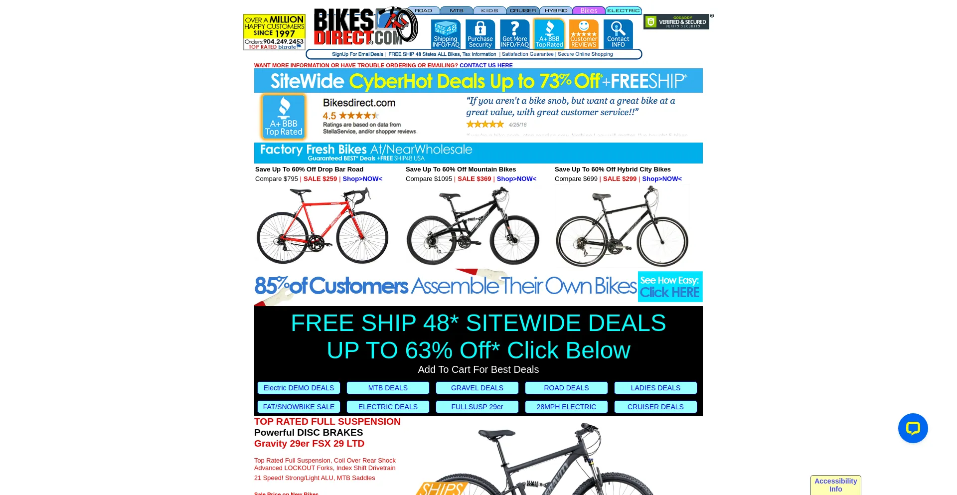 Screenshot of bikesdirect.com homepage